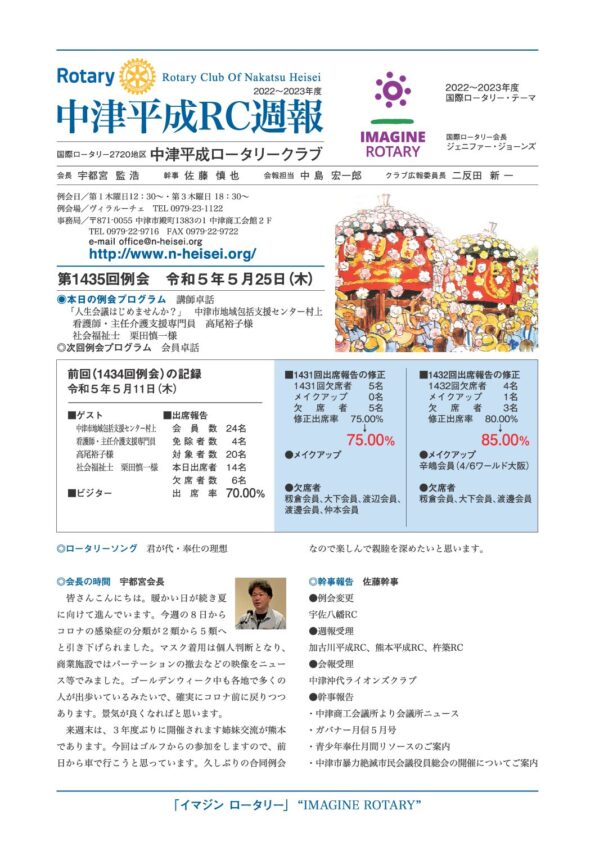 第1435回例会　 令和５年５月25日(木)